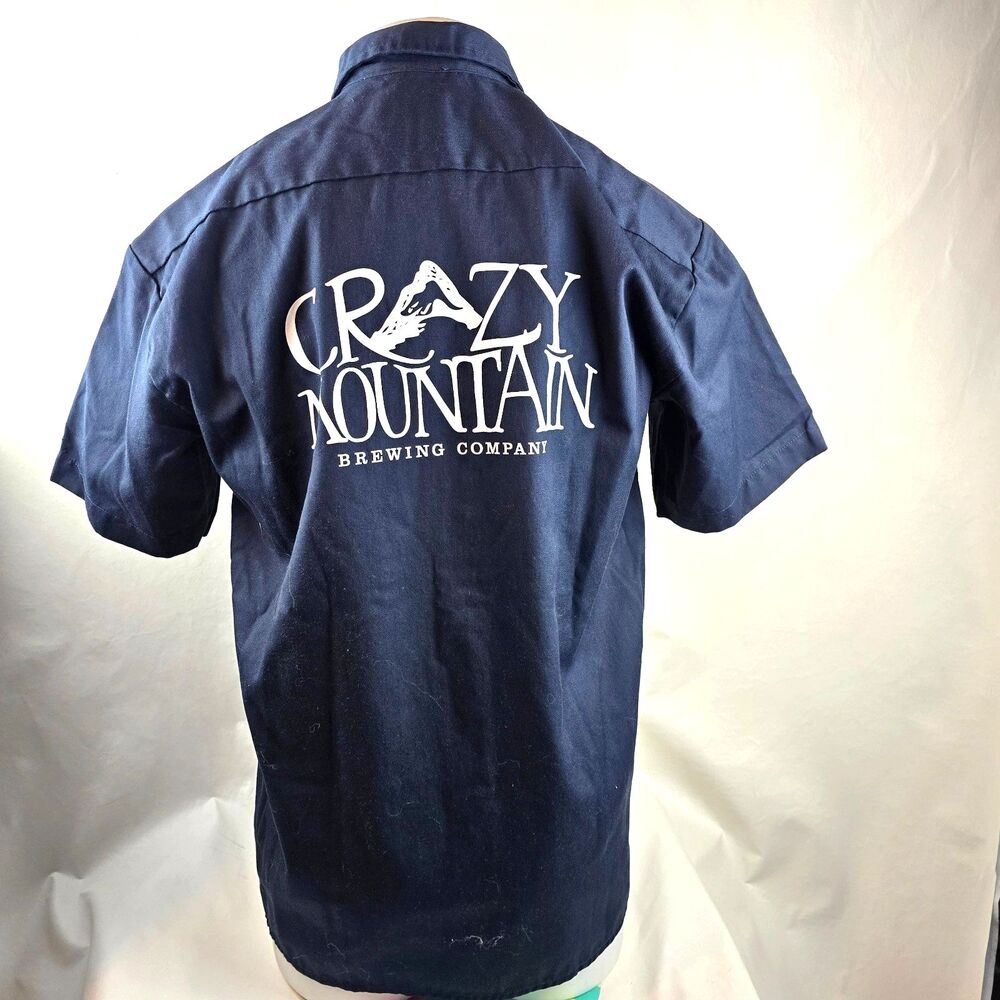 Dickies Shirt Mens Medium Blue Work Mechanic Button Up Crazy Mountain Brewing